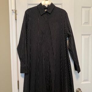 Comfy USA A-Line Pinstriped Shirt Dress (Black and White) Size XL